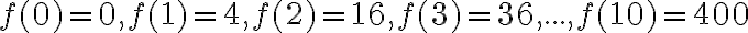  f(0)=0,~ f(1)=4,~ f(2)=16,~f(3)=36,...,f(10)=400 