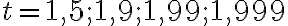 t=1,5; 1,9; 1,99; 1,999 t=1,5; 1,9; 1,99; 1,999