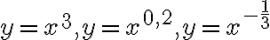 y=x^{3}, y=x^{0,2}, y=x^{-\frac{1}{3}}